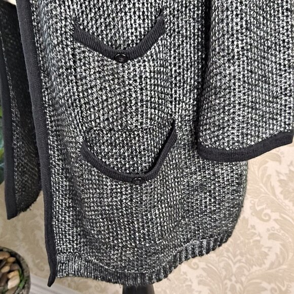 Soft Surroundings Black/Silver Open Front Long Cardigan 4 Pockets Size Small NWT - Picture 3 of 11